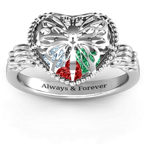 Butterfly Caged Hearts Ring with Butterfly Wings Band