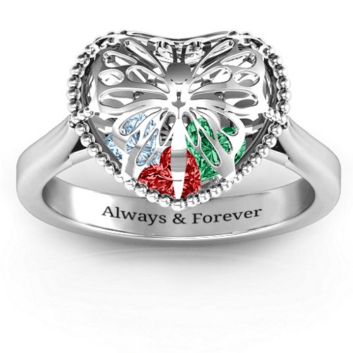 Butterfly Caged Hearts Ring with Ski Tip Band