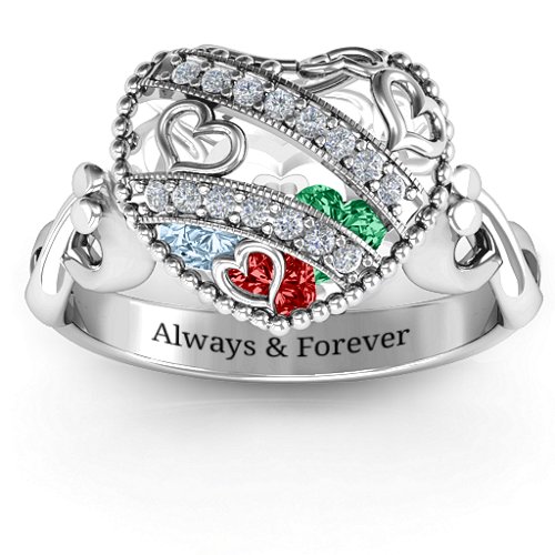 Sparkling Hearts Caged Hearts Ring with Infinity Band