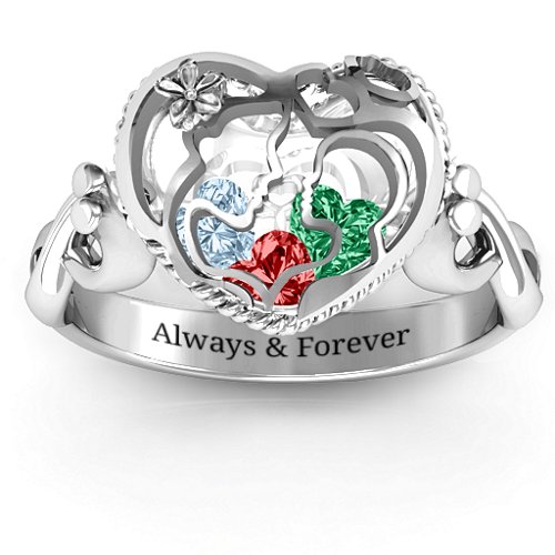 Mother and Child Caged Hearts Ring with Infinity Band