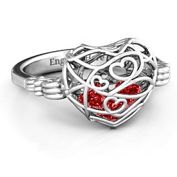 Caged Hearts Ring with 2-6 Stones in 925 Sterling Silver with Garnet, Citrine, Smokey Quartz, and Pink Tourmaline