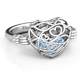 Caged Hearts Ring with 2-6 Stones in 925 Sterling Silver with Aquamarine, Citrine, Smokey Quartz, and Pink Tourmaline