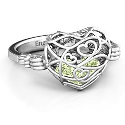 Caged Hearts Ring with 2-6 Stones in 925 Sterling Silver with Peridot, Citrine, Smokey Quartz, and Pink Tourmaline