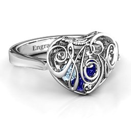 Caged Hearts Ring with 2-6 Stones in 925 Sterling Silver with Blue Sapphire, Aquamarine, Citrine, Smokey Quartz, and Pink Tourmaline