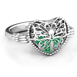 Caged Hearts Ring with 2-6 Stones in 925 Sterling Silver with Emerald, Citrine, Smokey Quartz, and Pink Tourmaline