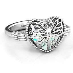 Caged Hearts Ring with 2-6 Stones in 925 Sterling Silver with Opal, Citrine, Smokey Quartz, and Pink Tourmaline