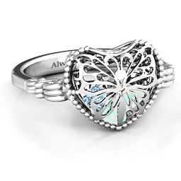 Caged Hearts Ring with 2-6 Stones in 925 Sterling Silver with Opal, Aquamarine, Citrine, Smokey Quartz, and Pink Tourmaline