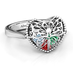 Caged Hearts Ring with 2-6 Stones in 925 Sterling Silver with Garnet, Emerald, Aquamarine, Citrine, Smokey Quartz, and Pink Tourmaline