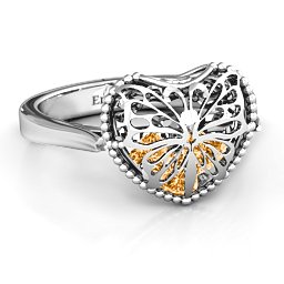 Caged Hearts Ring with 2-6 Stones in 925 Sterling Silver with Citrine, Smokey Quartz, and Pink Tourmaline