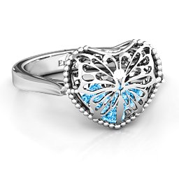 Caged Hearts Ring with 2-6 Stones in 925 Sterling Silver with Blue Topaz, Citrine, Smokey Quartz, and Pink Tourmaline