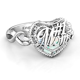 Caged Hearts Ring with 2-6 Stones in 925 Sterling Silver with Opal, Aquamarine, Citrine, Smokey Quartz, and Pink Tourmaline