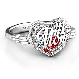 Caged Hearts Ring with 2-6 Stones in 925 Sterling Silver with Garnet, Aquamarine, Citrine, Smokey Quartz, and Pink Tourmaline