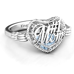 Caged Hearts Ring with 2-6 Stones in 925 Sterling Silver with Aquamarine, Citrine, Smokey Quartz, and Pink Tourmaline
