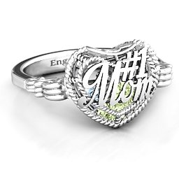 Caged Hearts Ring with 2-6 Stones in 925 Sterling Silver with Peridot, Aquamarine, Citrine, Smokey Quartz, and Pink Tourmaline