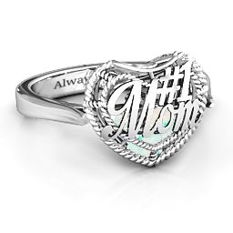 Caged Hearts Ring with 2-6 Stones in 925 Sterling Silver with Opal, Citrine, Smokey Quartz, and Pink Tourmaline