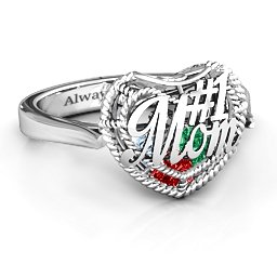 Caged Hearts Ring with 2-6 Stones in 925 Sterling Silver with Garnet, Emerald, Aquamarine, Citrine, Smokey Quartz, and Pink Tourmaline