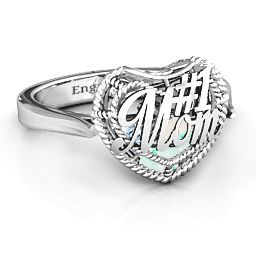 Caged Hearts Ring with 2-6 Stones in 925 Sterling Silver with Opal, Aquamarine, Citrine, Smokey Quartz, and Pink Tourmaline