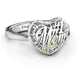 Caged Hearts Ring with 2-6 Stones in 925 Sterling Silver with Peridot, Aquamarine, Citrine, Smokey Quartz, and Pink Tourmaline