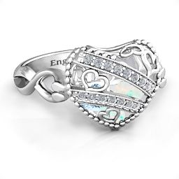 Caged Hearts Ring with 2-6 Stones in 925 Sterling Silver with Opal, Aquamarine, Citrine, Smokey Quartz, and Pink Tourmaline