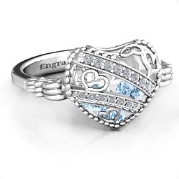 Caged Hearts Ring with 2-6 Stones in 925 Sterling Silver with Aquamarine, Citrine, Smokey Quartz, and Pink Tourmaline