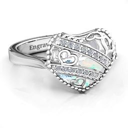 Caged Hearts Ring with 2-6 Stones in 925 Sterling Silver with Opal, Aquamarine, Citrine, Smokey Quartz, and Pink Tourmaline