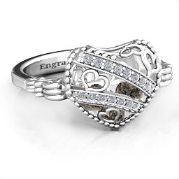 Caged Hearts Ring with 2-6 Stones in 925 Sterling Silver with Smokey Quartz, Citrine, and Pink Tourmaline
