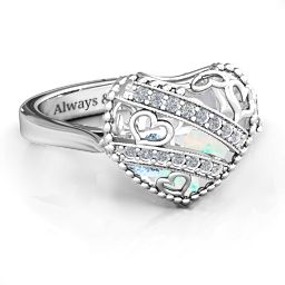 Caged Hearts Ring with 2-6 Stones in 925 Sterling Silver with Opal, Aquamarine, Citrine, Smokey Quartz, and Pink Tourmaline