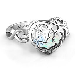 Caged Hearts Ring with 2-6 Stones in 925 Sterling Silver with Opal, Aquamarine, Citrine, Smokey Quartz, and Pink Tourmaline