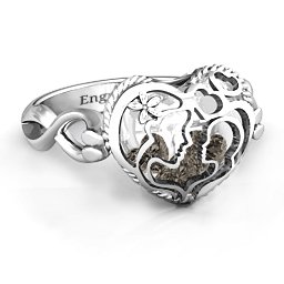 Caged Hearts Ring with 2-6 Stones in 925 Sterling Silver with Smokey Quartz, Citrine, and Pink Tourmaline
