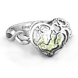 Caged Hearts Ring with 2-6 Stones in 925 Sterling Silver with Peridot, Citrine, Smokey Quartz, and Pink Tourmaline