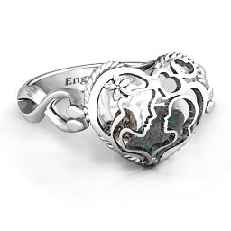 Caged Hearts Ring with 2-6 Stones in 925 Sterling Silver with Alexandrite, Smokey Quartz, Citrine, and Pink Tourmaline