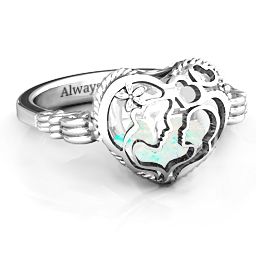 Caged Hearts Ring with 2-6 Stones in 925 Sterling Silver with Opal, Citrine, Smokey Quartz, and Pink Tourmaline