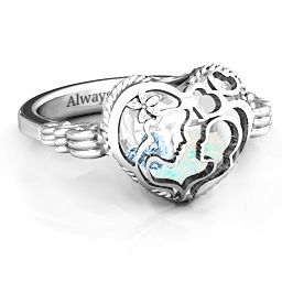Caged Hearts Ring with 2-6 Stones in 925 Sterling Silver with Opal, Aquamarine, Citrine, Smokey Quartz, and Pink Tourmaline