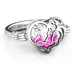 Caged Hearts Ring with 2-6 Stones in 925 Sterling Silver with Pink Tourmaline, Citrine, and Smokey Quartz