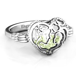 Caged Hearts Ring with 2-6 Stones in 925 Sterling Silver with Peridot, Citrine, Smokey Quartz, and Pink Tourmaline