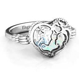 Caged Hearts Ring with 2-6 Stones in 925 Sterling Silver with Opal, Aquamarine, Citrine, Smokey Quartz, and Pink Tourmaline