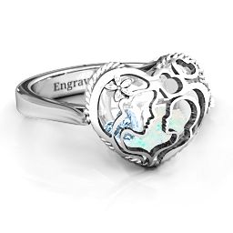 Caged Hearts Ring with 2-6 Stones in 925 Sterling Silver with Opal, Aquamarine, Citrine, Smokey Quartz, and Pink Tourmaline