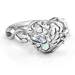 Caged Hearts Ring with 2-6 Stones in 925 Sterling Silver with Opal, Aquamarine, Citrine, Smokey Quartz, and Pink Tourmaline