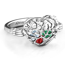 Caged Hearts Ring with 2-6 Stones in 925 Sterling Silver with Garnet, Emerald, Aquamarine, Citrine, Smokey Quartz, and Pink Tourmaline