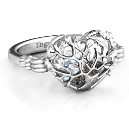 Caged Hearts Ring with 2-6 Stones in 925 Sterling Silver with Smokey Quartz, Aquamarine, Citrine, and Pink Tourmaline