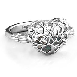 Caged Hearts Ring with 2-6 Stones in 925 Sterling Silver with Alexandrite, Smokey Quartz, Citrine, and Pink Tourmaline