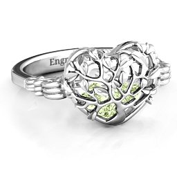 Caged Hearts Ring with 2-6 Stones in 925 Sterling Silver with Peridot, Citrine, Smokey Quartz, and Pink Tourmaline
