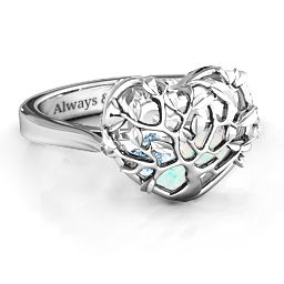 Caged Hearts Ring with 2-6 Stones in 925 Sterling Silver with Opal, Aquamarine, Citrine, Smokey Quartz, and Pink Tourmaline