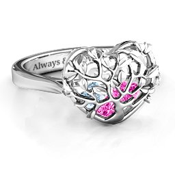 Caged Hearts Ring with 2-6 Stones in 925 Sterling Silver with Pink Tourmaline, Aquamarine, Citrine, and Smokey Quartz