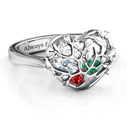 Caged Hearts Ring with 2-6 Stones in 925 Sterling Silver with Garnet, Emerald, Aquamarine, Citrine, Smokey Quartz, and Pink Tourmaline