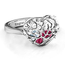Caged Hearts Ring with 2-6 Stones in 925 Sterling Silver with Ruby, Aquamarine, Citrine, Smokey Quartz, and Pink Tourmaline