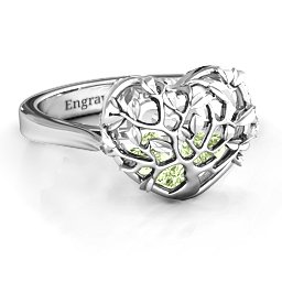 Caged Hearts Ring with 2-6 Stones in 925 Sterling Silver with Peridot, Citrine, Smokey Quartz, and Pink Tourmaline