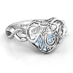 Caged Hearts Ring with 2-6 Stones in 925 Sterling Silver with Aquamarine, Citrine, Smokey Quartz, and Pink Tourmaline