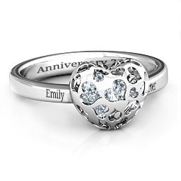 Petite Caged Hearts Ring with 1-3 Stones