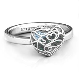Petite Caged Hearts Ring with 1-3 Stones